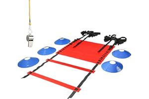 LionSports Brandneue Koordinationsleiter – (Verbesserte Trainingsleiter Version 2020) Perfektes Trainingszubehör für Fussballtraining mit Markierungshütchen und Trillerpfeife