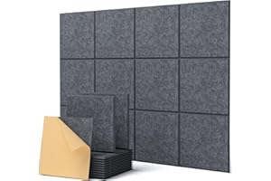 SOUNDSBAY 12 Piezas Insonorizacion Acustica Pared Autoadhesivo Cuadrados, Paneles de Aislamiento Acústico de Alta Densidad, para Decoración de Paredes y Tratamiento Acústico (30x30x0.9cm)
