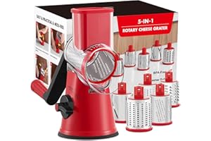 GDL Grattugia Formaggio, Grattugia Verdure con 5 Lame di Tamburo, Affetta Verdure Manuale Taglio Facile e Veloce, Grattuggia Tritaghiaccio per Formaggio Ghiaccio Dado Cetriolo Carota Cavolo, Rosso