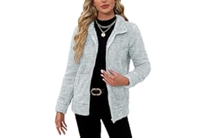BesserBay Damen Winter Stehkragen Teddyfleece Jacke Warm mit Full Zip Taschen Sweatjacke S-XXL