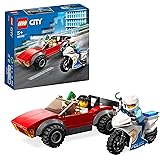 LEGO 60392 City Motocykl Policyjny - Pościg za Samochodem, Zestaw z Pojazdem Wyścigowym i Motocyklem, Prezent i Zabawka do Bu