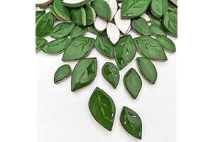 YOZIEMQ 500 g Blattförmige Keramik-Mosaikfliesen, Keramik-Mosaikstücke für Handwerk, Heimdekoration oder Bastelarbeiten, Mosaikherstellung (Dunkelgrün)