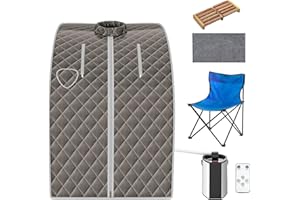 Costway Mini sauna parowa z funkcją rozpylania, 3 l, sauna domowa, pilot zdalnego sterowania, kabina termiczna, regulacja czasu i temperatury, składane krzesło w zestawie Akcesoria do sauny, kabina