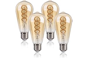 FLSNT Dimmerabile Lampadina LED Edison E27, ST58 Vintage Stile Spirale Filamento Decorativo Lampadine, 4W(equivalente 40W), 2200K, Vetro ambrato, CRI90, Confezione da 4