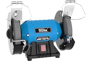 Güde Doppelschleifer GDS 150-15 (250 W, 2980 1/min Motordrehzahl, Grob- & Feinschleifscheibe 36|60 K, 150 mm ø, stabiler Maschinenfuß, kugelgelagerte Schleifachsen, verstellbare Arbeitsauflagen), Blau