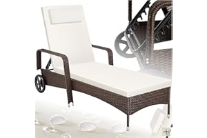 ‎TECTAKE tectake Poly Rattan Gartenliege mit Rollen, 6-Fach höhenverstellbarer Liegestuhl, bis 120kg belastbar, Sonnenliege Rattan (wetterfest), Liege inkl. Polster und Kissen - braun gemischt