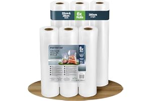 PORTENTUM Tomma matpåsar – 6 rullar vakuumförpackare, 3 x 20 cm och 3 x 28 cm. Total längd 1 800 cm. Påsar vakuumförpackninga