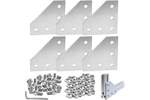 TONGBOKE 6 Stück L-förmiges Eck-Aluminiumprofil, 5-Loch-L-Form-Außenprofil-Verbindungsplatte aus Aluminium, mit 30 M6-Muttern, 30 M6-Schrauben, 1 M4-Schraubenschlüssel, für 3030 Aluminiumprofil