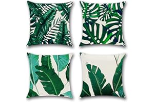 Hongtellor Juego de 4 Funda Cojin 45x45 Cojines Sofa Fundas de Cojines Decorativos Cojines de Lino para Sofa para Sala de Estar Jardín Coche Fundas para Cojines(Hoja de plátano-Verde-17)