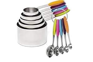 RUNZI 10 Pcs Measuring Cups and Spoons Set, Includes 5 Stainless Steel Nesting Measuring Cups & 5 Mini Measuring Spoons,Stackable Handle Accurate Tablespoon for Measuring Dry and Liquid Ingredients