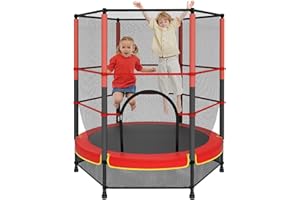 VELPAX 140cm Secure Kids Trampoline,with Safety Enclosure& Reinforced Steel Frame,Indoor Outdoor Toddler Trampoline for Children 3-10Years