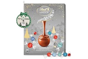 Assorted Lindt Chocolates Advent Calendar 2025 - Luxury Silver 24 Days Christmas Countdown Advent Calendar 233g Chocolates Gift Box with Topline Tree Decoration. Christmas Gifts for Women