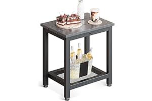 ‎COLESHOME Coleshome Beistelltisch Outdoor mit Stauraum, Kleiner 2-stöckiger Beistelltisch mit Wetterbeständiger, Wasserdichter Platte für Garten, Terrasse, Poolbereich, Grau