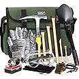 INCLY 15 PCS Geology Rock Pick Hammer Kit, 3 PCS Digging Chisels for Rock Hounding, Gold Mining & Prospecting Equipment with Shovel Musette Bag, Compass, Whistle, Wooden Chisel