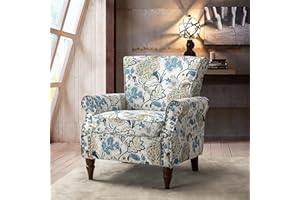 FABRICATION HAUS Modern Wingback Accent Chair with Wood Legs & Removable Cushion, Comfy Upholstered Armchair with Nailhead Trim, Floral Pattern Single Sofa Chair for Living Room Bedroom, GREEN