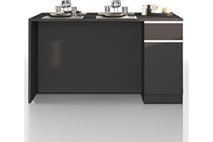 WHOUS Isola Cucina SOLE con 2 Ante e 2 Cassetti, Tavolo da Pranzo e Piano di Lavoro, Ideale per Open Space e Spazi Ridotti, 160x90x90 cm, Antracite Opaco e Report