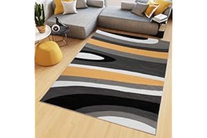TAPISO Maya Tappeto Soggiorno Pelo Corto Design Moderno Motivo Astratto Ondato Onde Tonalità Giallo Grigio Camera da Letto Cameretta Ufficio Salotto Oeko-Tex 160 x 230 cm