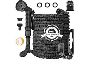 AIGUMI Flexible Hose Pipe, Expandable Hose Pipe Expanding Garden Hose with 10-Function nozzles/Brass Connector/Storage Bag/Hose Set, Garden Hose for Garden, Home, Car Cleaning (Black-B, 50FT)