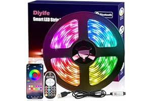 Diyife Ruban LED 3M [avec Télécommande], 5050 RGB Lumineuse Flexible Multicolore Bande LED, Connexion Bluetooth, Synchronisation Musique/Voix, Décoration DIY pour Les Fêtes, Festivals, Événements