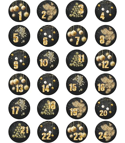 Autocollants Chiffrés De Noël 1 à 24 - Pour Calendrier De L'Avent - Décorations Sapin, Père Noël, Bonhomme De Neige - 10