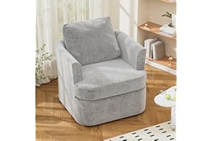 FiveWillowise Chenille Drehsessel für Wohnzimmer, Relaxsessel mit Armlehnen und Kissen, Sessel Wohnzimmer, Lesesessel für Schlafzimmer & Lounge, Flügelrücken-Ohrensessel, Einzelsessel, Grau