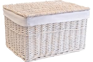 Arthur Cameron - Panier en osier doublé avec couvercle amovible et doublure en coton - Parfait pour le rangement de la salle de bain, du salon ou de la chambre - Panier de rangement avec couvercle