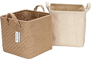 Sea Team Storage Paniers Organizer Box Bins in Jute and Cotton Linen Pliable with Handle Decorative for Home Toiletry Stationery Sundries Toys Jewerly Color Beige 26 * 26 * 26CM 2PCS