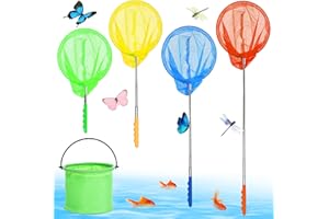 LOHAME 4pz Farfalla Telescopica Reti Rete Acchiappa Farfalle Retino Farfalle Bambini Retino per Pesci Rete Reti Insetti Cattura con 1 Secchi per Catturare Farfalle Coccinella Pesci Gambero Conchiglia