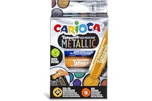 Carioca TEMPERELLO METALLIC | 42674 - Tempere Solide in Stick, Colori Assortiti Brillanti e Coprenti, 6 pezzi