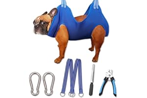 OVTEXZOG Dog Grooming Hammock Harness, Dog Sling for Nail Clipping/Trimming,Pet Grooming Restraint Bag with Nail Clippers Trimmer,Dog Grooming Supplies Kit for Claw Care (Medium 45LB Max/Blue)
