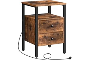 HOOBRO Nachttisch mit Ladestation, Beistelltisch, Sofatisch mit 2 Schubladen, Couchtisch mit USB-Anschlüssen für Wohnzimmer, Schlafzimmer, Modern, 40 x 40 x 61 cm, Vintage EBF43CBZ01G3