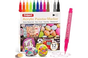 ‎COLPART colpart 12Colors Acrylic Paint Markers - Acrylic Paint Pens 0.7mm Extra Fine Tip for Rock Painting,Wood, Canvas, Stone,Glass, Ceramic Surfaces, DIY Crafts Making Art Supplies