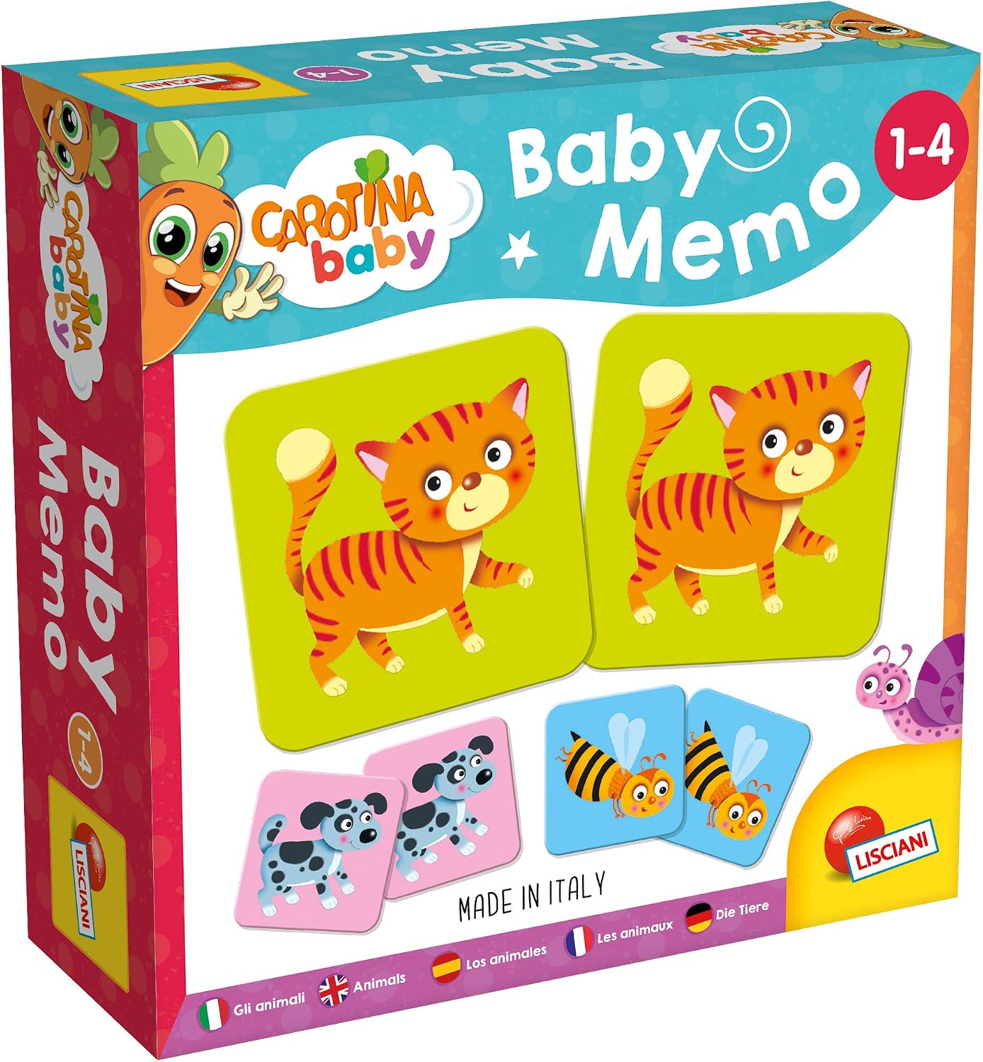 Lisciani - Baby Memo - Los Animales - Juego de Sociedad Educativo - Juego de Memoria y Reflexión - 24 Cartas - Para Niños de 1 a 4 años de edad - CAROTINA BABY