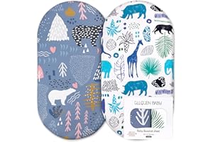 GLLQUEN BABY 2 Pack Moses Basket Fitted Sheets, Newborn Pram Sheets Fitted, 100% Microfiber Oeko-tex100 Cozy and Breathable Crib Baby Bassinet Sheets for Boy and Girl, Easy Care Soft Fitted Sheet