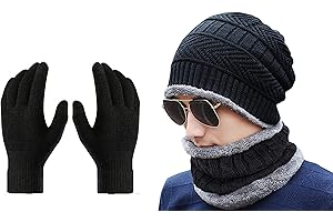 Gajraj Winter Knit Beanie Cap Hat Neck Warmer Scarf and Woolen Gloves Set for Men & Women (3 Piece)