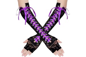 Coucoland Steampunk Lace Up Fingerless Gloves - Adjustable Long Evening Party Gloves