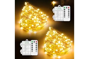 OxaOxe 2PCS Guirnalda luces Pilas, Guirnaldas luces Exterior 2x10M 200 LED 8 Modos con Mando a distancia, Cadena de luces IP65 Impermeable Luces Navidad Decoración para Navidad, Boda, Fiesta, Balcón