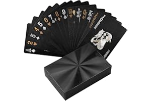 LEEFE Cool Plastic Playing Cards, Black Gold Deck of Cards, Waterproof Pack of Poker Cards with Gift Box, Use for Party and Game