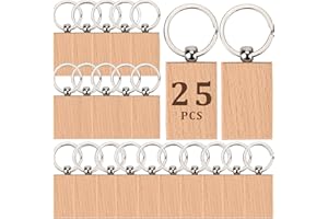 newsbirds 25Pcs Blank Wooden Keychains Wood Key Rings Rectangle DIY Wooden Keychains Personalized Wooden Craft Keychains Keyrings Natural Wooden Key Tags for DIY Craft Pyrography(4.5 X 3cm)