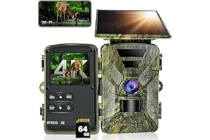 HAZA Wildkamera Solar WLAN mit Handyübertragung App,5200mAh Solarpanel Akku 4K HD Video WiFi Bluetooth wildtierkamera mit nachtsicht bewegungsmelder,64GB SD-Karte Wildcamera Outdoor IP66 Wasserdicht