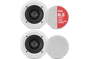 6.5” Ceiling Wall Mount Speakers - Pair of 2-Way Midbass Woofer Speaker 1/2'' Polymer Dome Tweeter Flush Design w/ 70Hz-20kHz Frequency Response & 200 Watts Peak Easy Installation - Pyle PDIC61RD