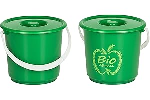Kigima Bioeimer 2,7L 2er Set – Praktischer Biomülleimer für die Küche in klein – Kompakter Komposteimer für Küche mit Deckel und Haltegriff – Bio Mülleimer für Biomüll und andere Küchenabfälle – Grün