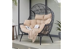 ‎IRONCK IRONCK Doppel-Ei-Sessel für draußen, 2-Personen Korb-Lounge-Stühle mit extra dicken Polstern & Kopfstützen, 308 kg belastbarer Loungesessel für Wohnzimmer, Terrasse, Balkon, Garten