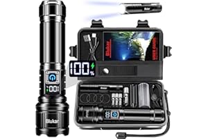 Blukar Lampe Torche LED Ultra Puissante Super Lumineux, Lampe de Poche Rechargeable 5000mAh, Zoomable 5 Modes, IP67 Étanche, Longue Durée LED Torche pour Camping Randonnée Pêche Urgence