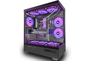 KEDIERS CASE PC ATX 6 ventole PWM ARGB preinstallate, case per computer Mid Tower Type-C con doppio vetro temperato a vista, case per PC da gioco, nero