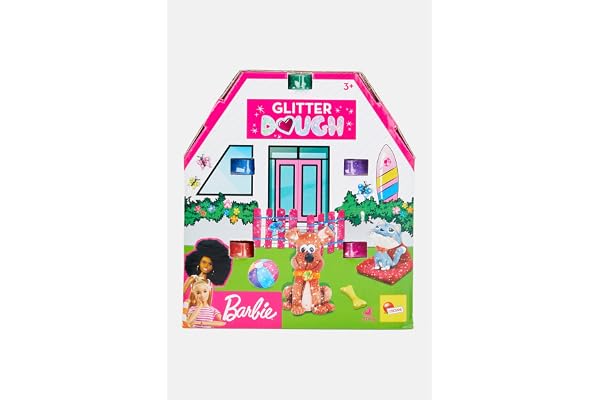 Lisciani - Barbie Pâte à modeler avec paillettes - 5 Pots en forme de cœur - Loisirs Créatifs - Moules Inclus - Pour les Filles à partir de 3 ans