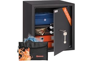 Brihard Business Coffre-fort à Clé 40 x 36 x 36 cm avec Sac Ignifuge, Grand Coffre Fort 48 L avec Etagère Amovible, Rangement Sécurisé pour Argent et Bijoux au Bureau et à Domicile