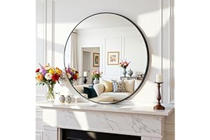 Antok Spiegel Rund, 51cm Schwarz Dekorative Wandspiegel für Bad, Eitelkeit, Wohnzimmer, Eingangsbereich, Runder Spiegel Hängend oder Lehnend, Aluminium Rahmen