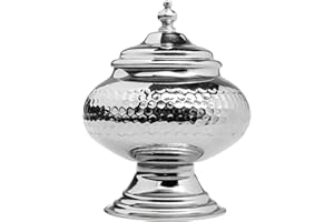 MARRAKESCH ORIENT & MEDITERRAN INTERIOR Sucrier marocain en laiton argenté Abdal 16cm | bol à sucre The dragées avec couvercle | petite boite de rangement à bijoux marocaine | Décoration de Table orientale dans la Chambre ou cuisine