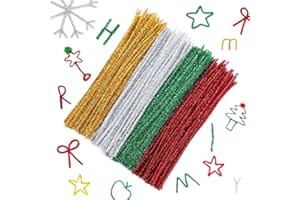 FEELAVA 400 Pcs Pipe Cleaners Glitter Tinsel Stems Sparkle Pipe Cleaners Christmas Sewing DIY Crafts 4 Colors Metallic Pipe Cleaner for Wedding Home Party Holiday Decoration